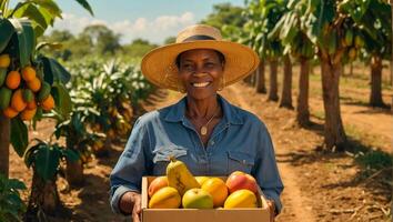 mulher segurando tropical frutas foto