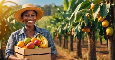 mulher segurando tropical frutas foto