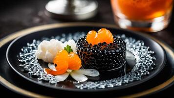 chique Preto caviar dentro uma restaurante foto