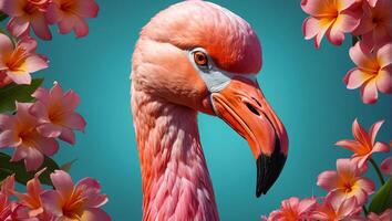linda Rosa flamingo, flores em uma colori fundo foto