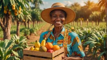 mulher segurando tropical frutas foto