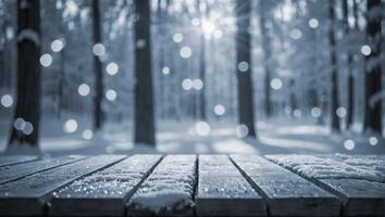 esvaziar de madeira quadro, neve, Natal árvore foto