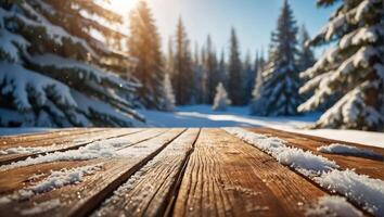 esvaziar de madeira quadro, neve, Natal árvore foto