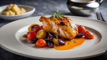 provençal frango dentro uma restaurante mesa foto