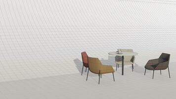 3d Renderização conjunto jantar cadeiras em projeto fundo foto