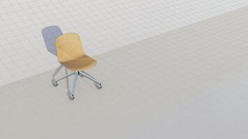 3d Renderização solteiro minimalista escritório cadeira com lustroso madeira e 4 cadeira de rodas pernas em projeto foto