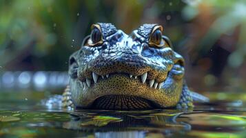 cabeça do uma crocodilo paleosuchus palpebroso anão jacaré foto