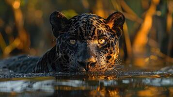 Preto jaguar dentro uma sul americano pantanal foto