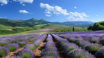 grande lavanda Campos em uma ensolarado dia foto