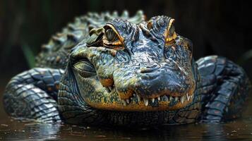 cabeça do uma crocodilo paleosuchus palpebroso anão jacaré foto