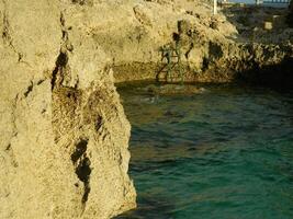 panorama foto com uma fundo do mar água e coral dentro a tarde