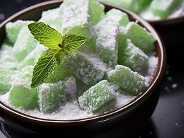 verde turco deleite Comida açúcar lanche em tigela foto