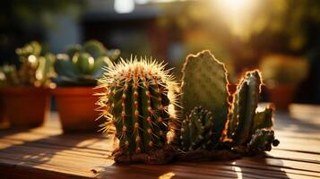 cacto suculento deserto plantar em mesa caloroso Sol luz casa decoração foto