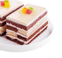 delicioso multicamada cacau esponja bolo com açúcar massa foto