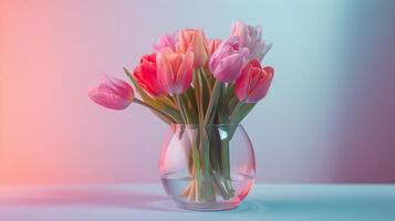 mãe dia colorida fundo conceito com tulipa flor dentro uma vidro vaso. foto