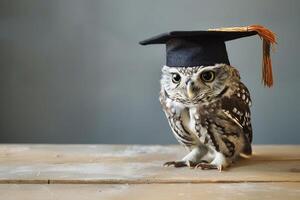 a coruja vestindo uma solteiro boné para graduação conceito. foto