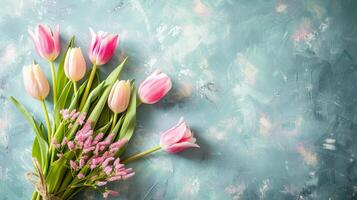 cumprimento cartão e flor ramalhete para mãe dia Projeto conceito. foto