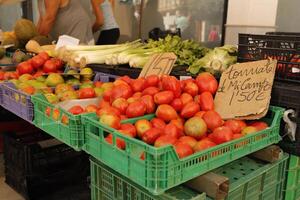 vendendo casa crescido legumes às uma mercado, Espanha foto