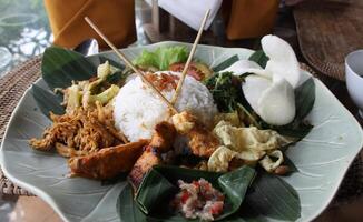 delicioso indonésio comida, arroz com frango foto