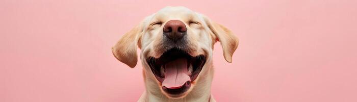 uma fotografia do uma branco cachorro com Está olhos fechadas dentro alegria foto