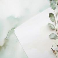 brincar vazio, em branco Folha do papel ampliado em, aguarela plantas às a canto. foto
