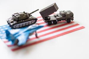 armas, militares suprimentos dentro a EUA, conceito. 3d Renderização isolado em branco fundo foto