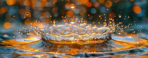água gotas queda para dentro a água com lindo bokeh luz foto