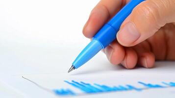 mão desenhando uma gráfico usando uma azul marcador, isolado em branco fundo foto
