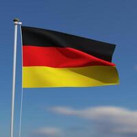 Alemanha bandeira é acenando dentro frente do uma azul céu com borrado nuvens dentro a fundo foto