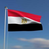 Egito bandeira é acenando dentro frente do uma azul céu com borrado nuvens dentro a fundo foto