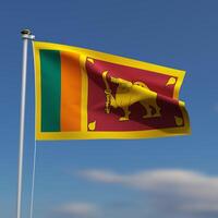 sri lanka bandeira é acenando dentro frente do uma azul céu com borrado nuvens dentro a fundo foto