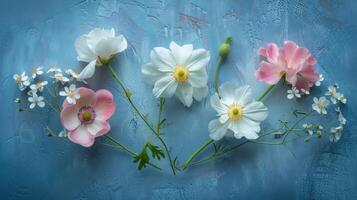 diferente suave flores em azul mesa. foto