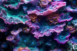 uma colorida coral recife com muitos diferente tipos do mar plantas foto