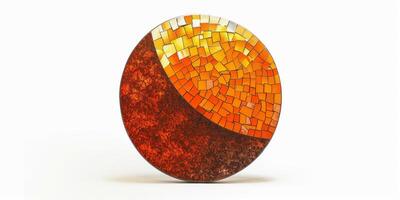 uma ampla laranja e Castanho mosaico peça com uma branco fundo foto