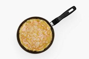 degrau de degrau do tortilla de batata, clássico espanhol prato com ovos, batatas, picado cebolinha e sal foto