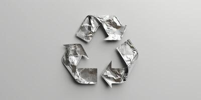 manchado prata frustrar reciclar emblema em uma cinzento superfície foto