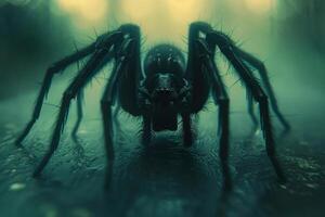 ameaçador aranha iminente dentro uma enevoado, misterioso atmosfera foto