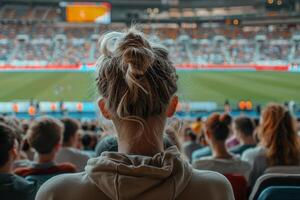 cheio multidão espectadores assistindo futebol às uma estádio foto