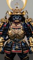 majestoso samurai armaduras exibição com intrincado dourado detalhes foto