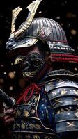 místico guerreiro. uma detalhado retrato do a ornamentado samurai mascarar foto