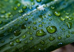 fresco pingos de chuva isolado em verde folha dentro jardim foto