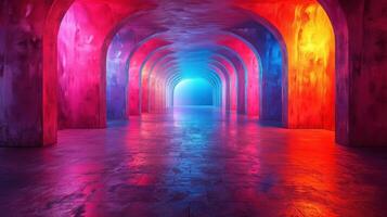 místico espectro. uma viagem através a colorida iluminado túnel foto