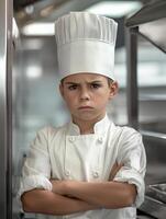 jovem chefs com determinado expressões dentro cozinha foto