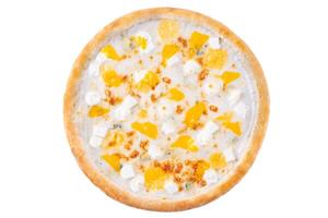 apetitoso calabresa pizza, em uma branco fundo, isolar, para uma Comida Entrega site, foto