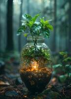 plantar crescendo dentro selado vidro jarra foto