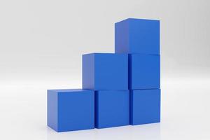 uma pilha de caixas azuis como degrau de escada em fundo branco. sucesso, subindo ao topo, progressão, conceito de crescimento do negócio. Ilustração 3D render. foto
