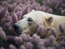 polar Urso dentro flores foto