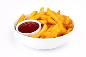 batatas fritas com ketchup foto