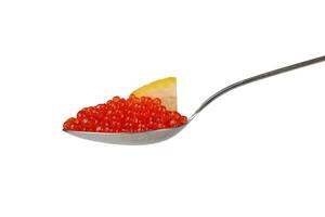 colher de chá com vermelho caviar foto