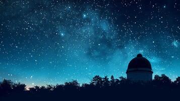 uma cúpula dentro a primeiro plano contra uma estrelado meia noite céu foto